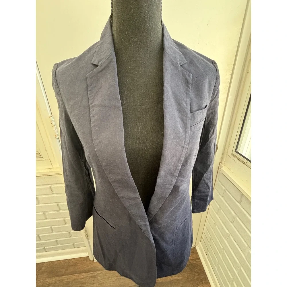 Theory Grinson Navy Linen Blend Blazer‎ 4 structured minimalist layered classic